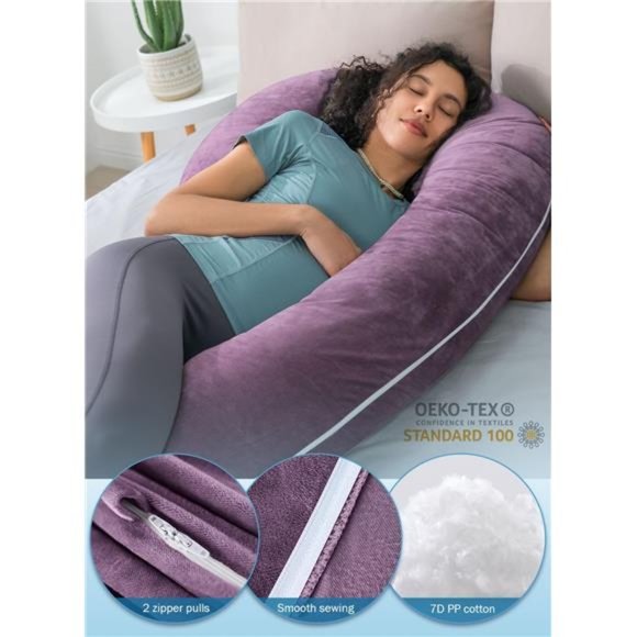 C-Shaped Pregnancy Pillow, Full Body Support Sleeping & Nursing Removable Cover - Picture 3 of 7
